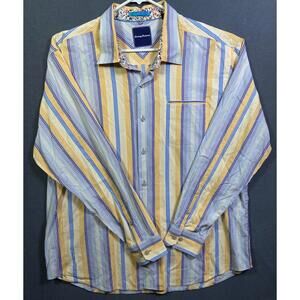 Tommy Bahama Men's Striped Button Up Shirt Cotton Silk Blend Sz. XXL Beach Ocean